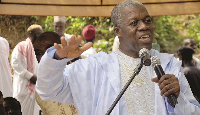 Vice-President Amissah Arthur addressing Muslims at the Holy Child prayer grounds in Cape Coast
